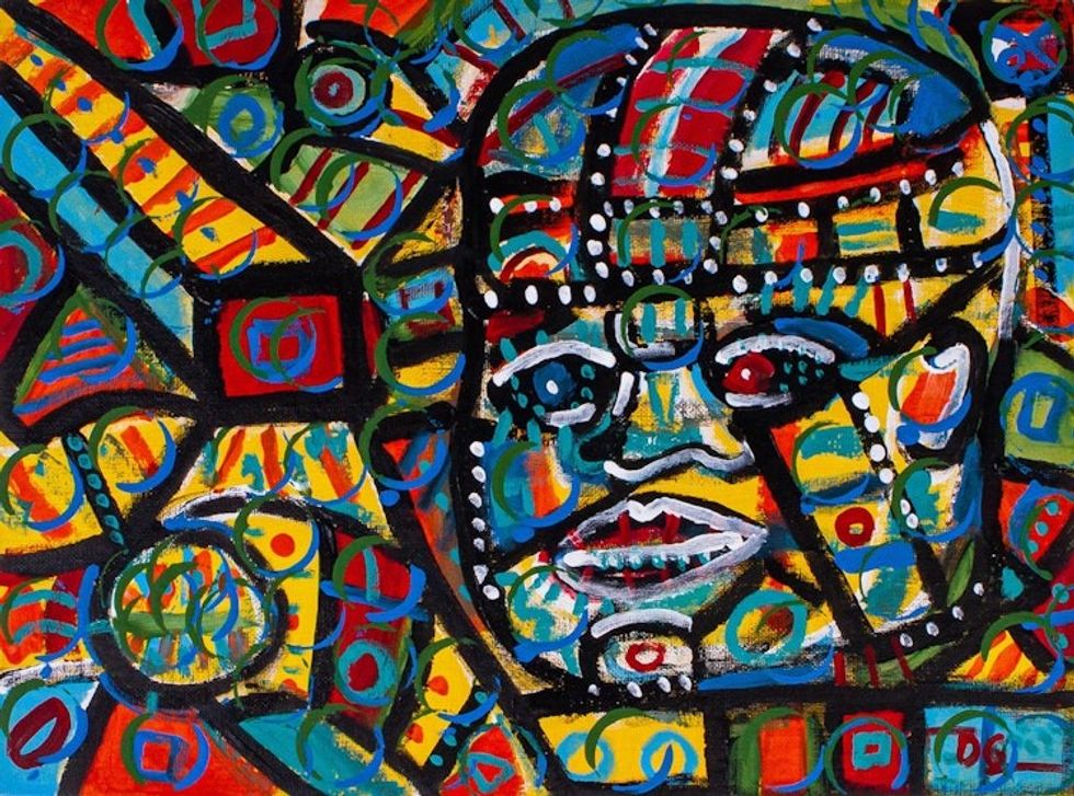 Bold Original Olmec Head Painting 'Olmec Geometry'