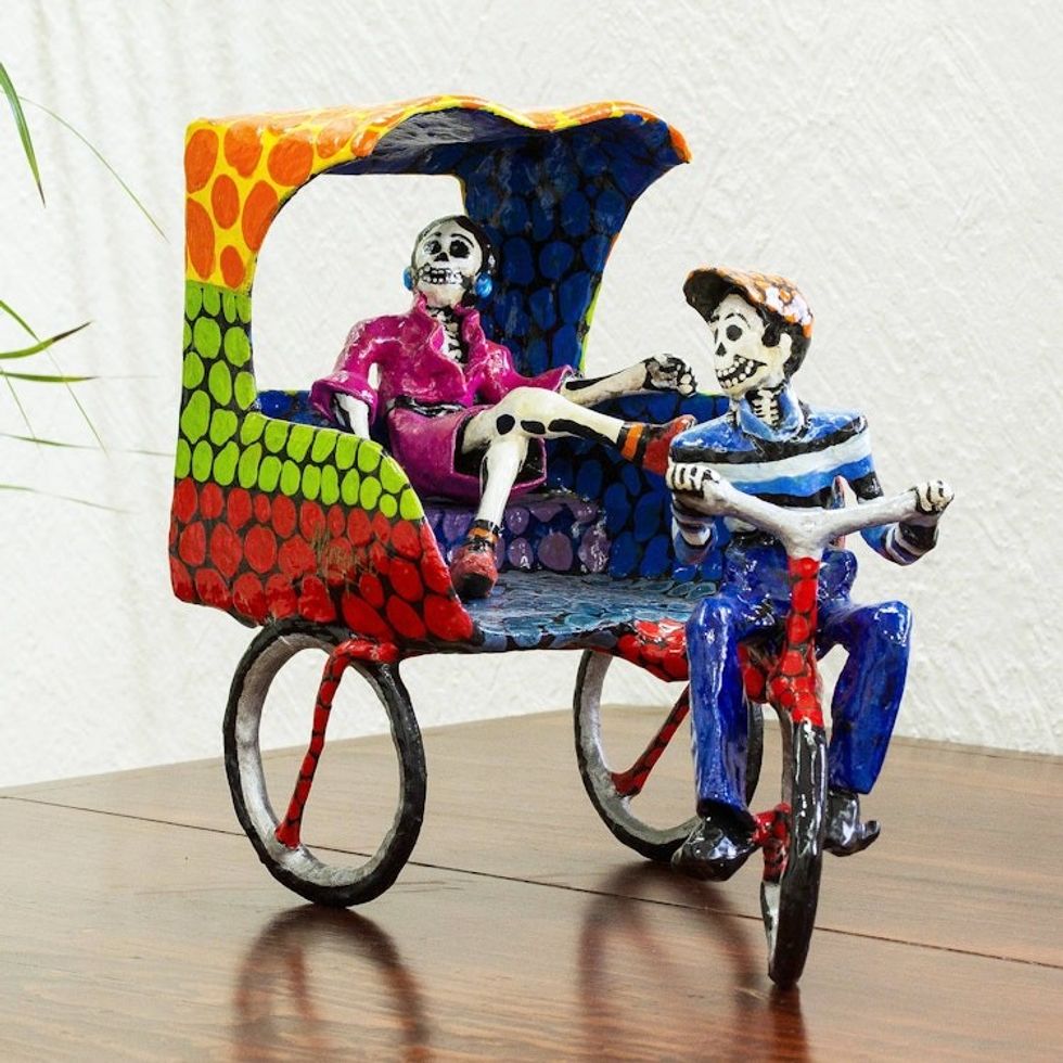 Mexican Folk Art Papier Mache Sculpture 'Bicitaxi'