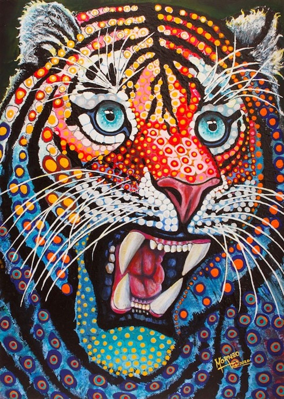 Acrylic Pop Art Painting of Tiger in Mexican Alebrije Style 'Colorful Tiger'