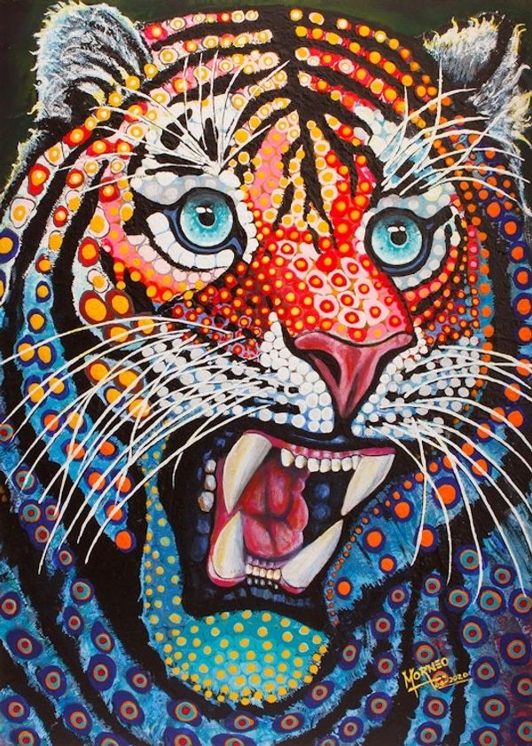 Alternate image for Acrylic Pop Art Painting of Tiger in Mexican Alebrije Style Colorful Tiger