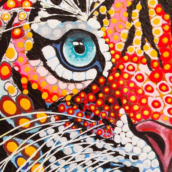 Alternate image for Acrylic Pop Art Painting of Tiger in Mexican Alebrije Style Colorful Tiger