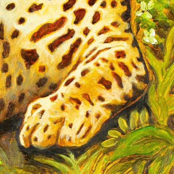 Alternate image for Oil and Acrylic on Wood of Two Jaguars in a Jungle Jaguars