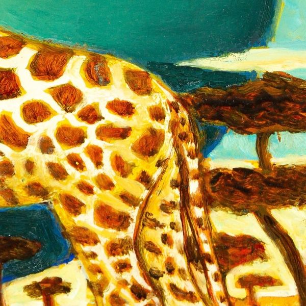 Alternate image for Oil and Acrylic on Wood With Giraffe Trees Sun and Moon Day and Night