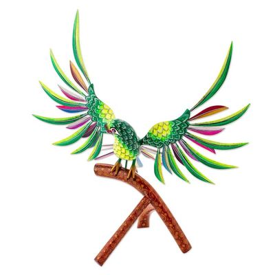 Alternate image for Handmade Green Parrot Alebrije Sculpture from Mexico Perky Green Parrot