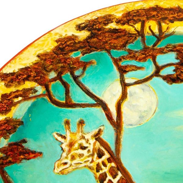 Alternate image for Oil and Acrylic on Wood With Giraffe Trees Sun and Moon Day and Night