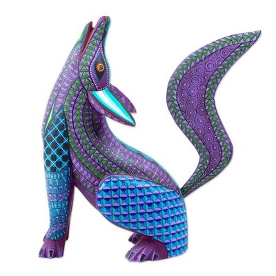Alternate image for Hand-Painted Oaxacan Alebrije Sculpture Purple Coyote