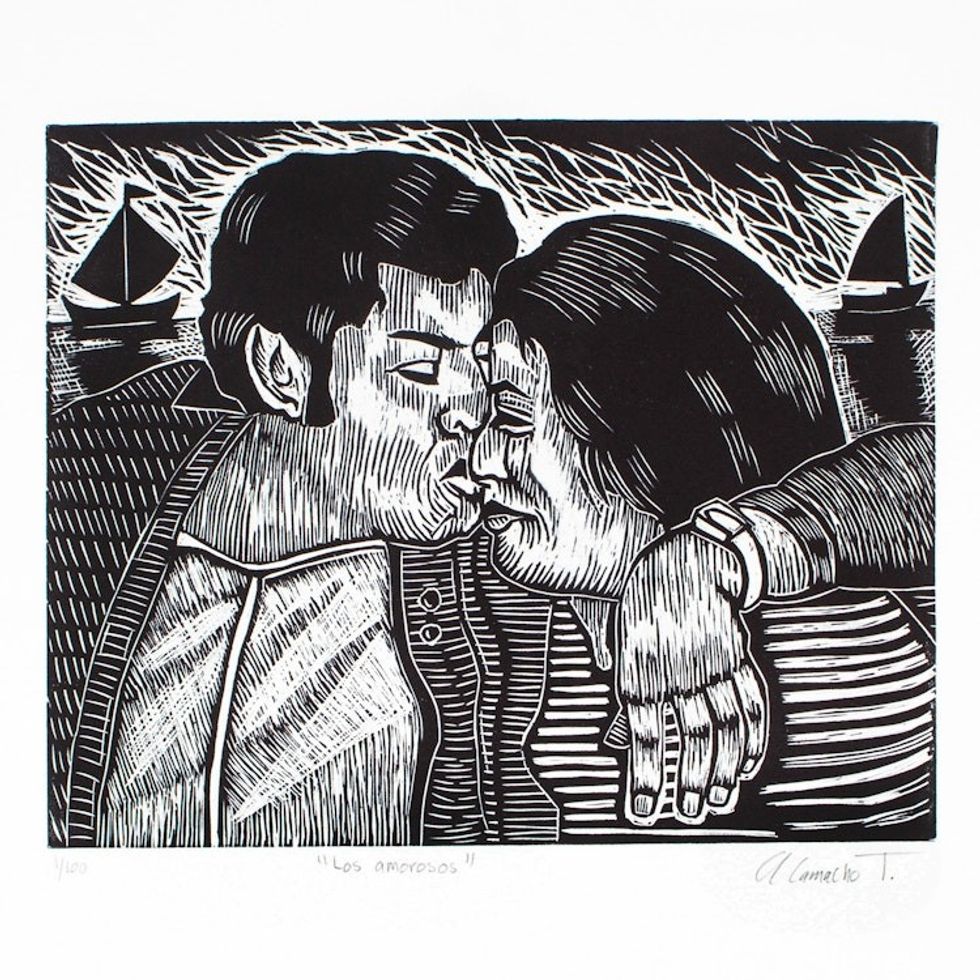 World Peace Project Linoleum Block Print of Loving Couple 'The Loving Ones'