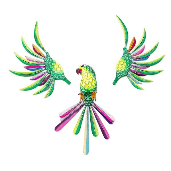 Alternate image for Handmade Green Parrot Alebrije Sculpture from Mexico Perky Green Parrot