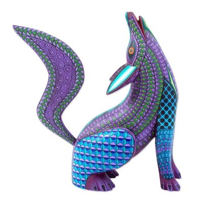 Alternate image for Hand-Painted Oaxacan Alebrije Sculpture Purple Coyote