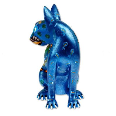 Alternate image for Mexico Alebrije Mystical Cat Sculpture Oaxaca Folk Art Cat of the Moon and Water
