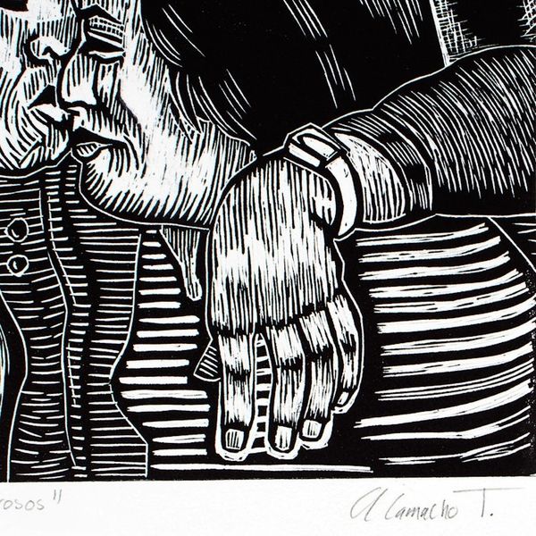 Alternate image for World Peace Project Linoleum Block Print of Loving Couple The Loving Ones