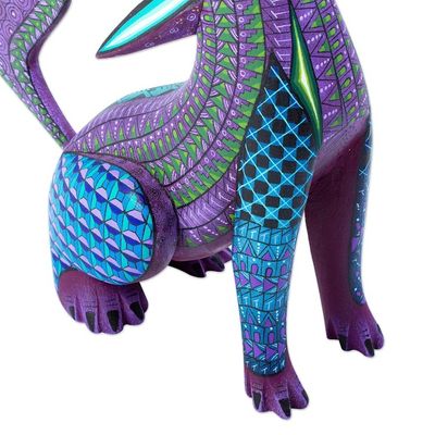 Alternate image for Hand-Painted Oaxacan Alebrije Sculpture Purple Coyote