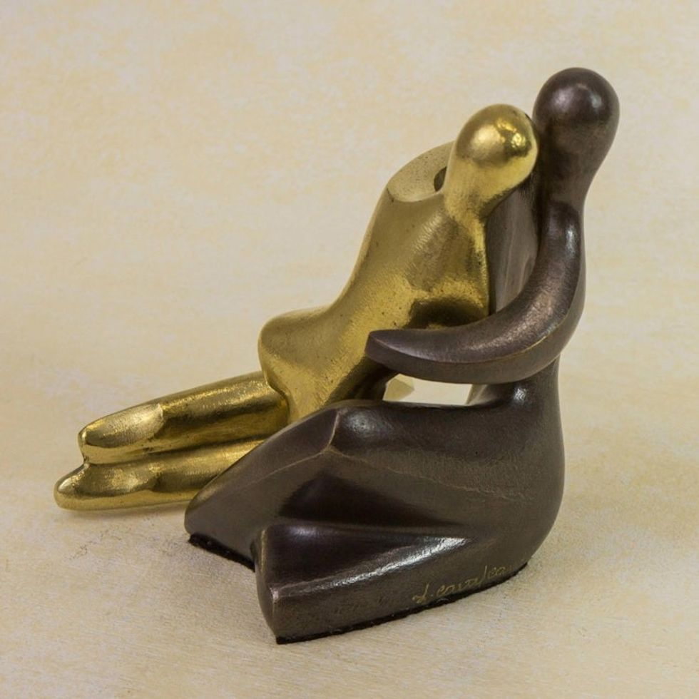 Two-tone bronze couple sculpture 'Joined Love'