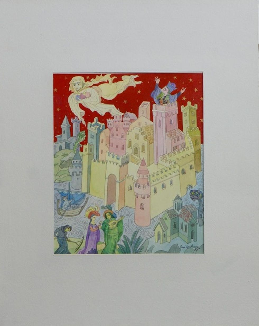 Signed Expressionist Cityscape Illustration from Brazil 'Melusina the Fugitive'