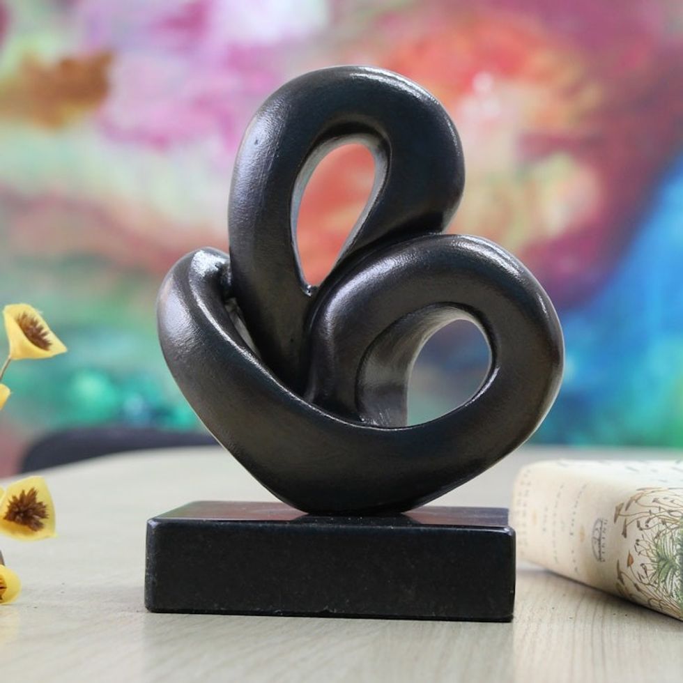 Abstract Bronze Heart Sculpture from Brazil 'Two Heartbeats'