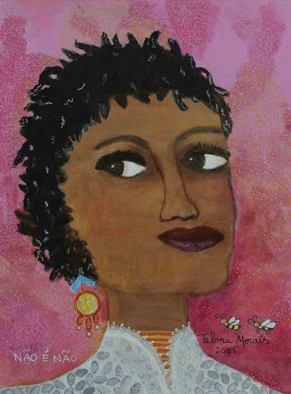 Acrylic on Canvas Portrait of a Woman in Naif Style 'Beauty Without Artifice'