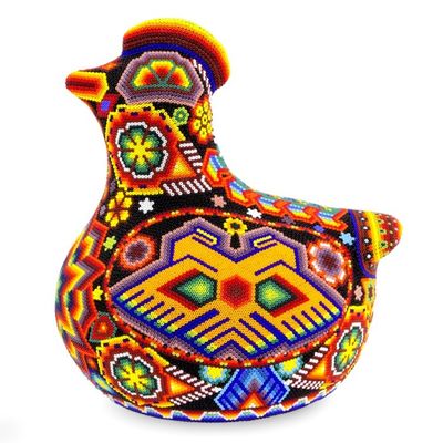 Alternate image for Handmade Huichol Folk Art Beadwork Bird Sculpture Happy Huichol Hen