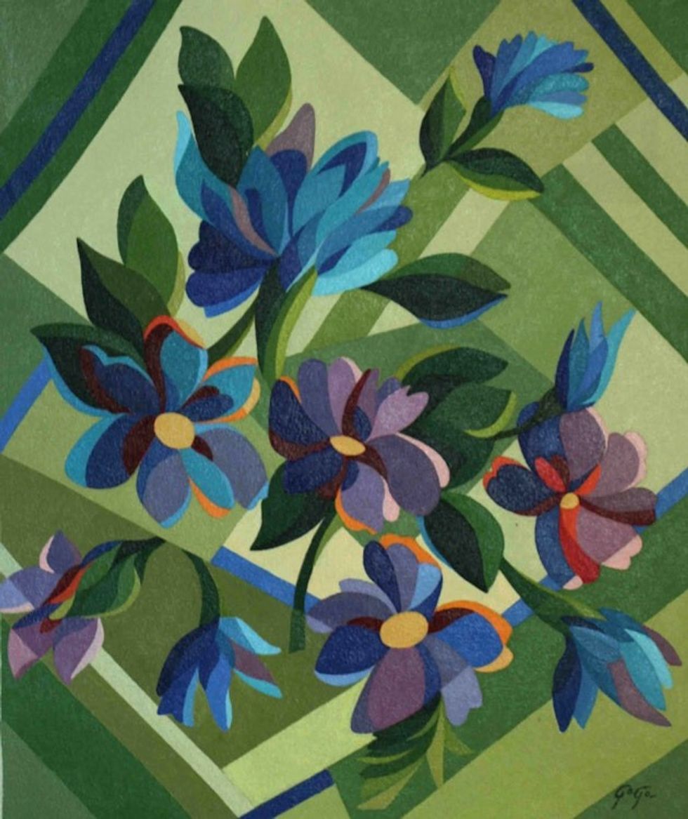 Blue Floral Still Life Painting from Brazil 'Flowers III'