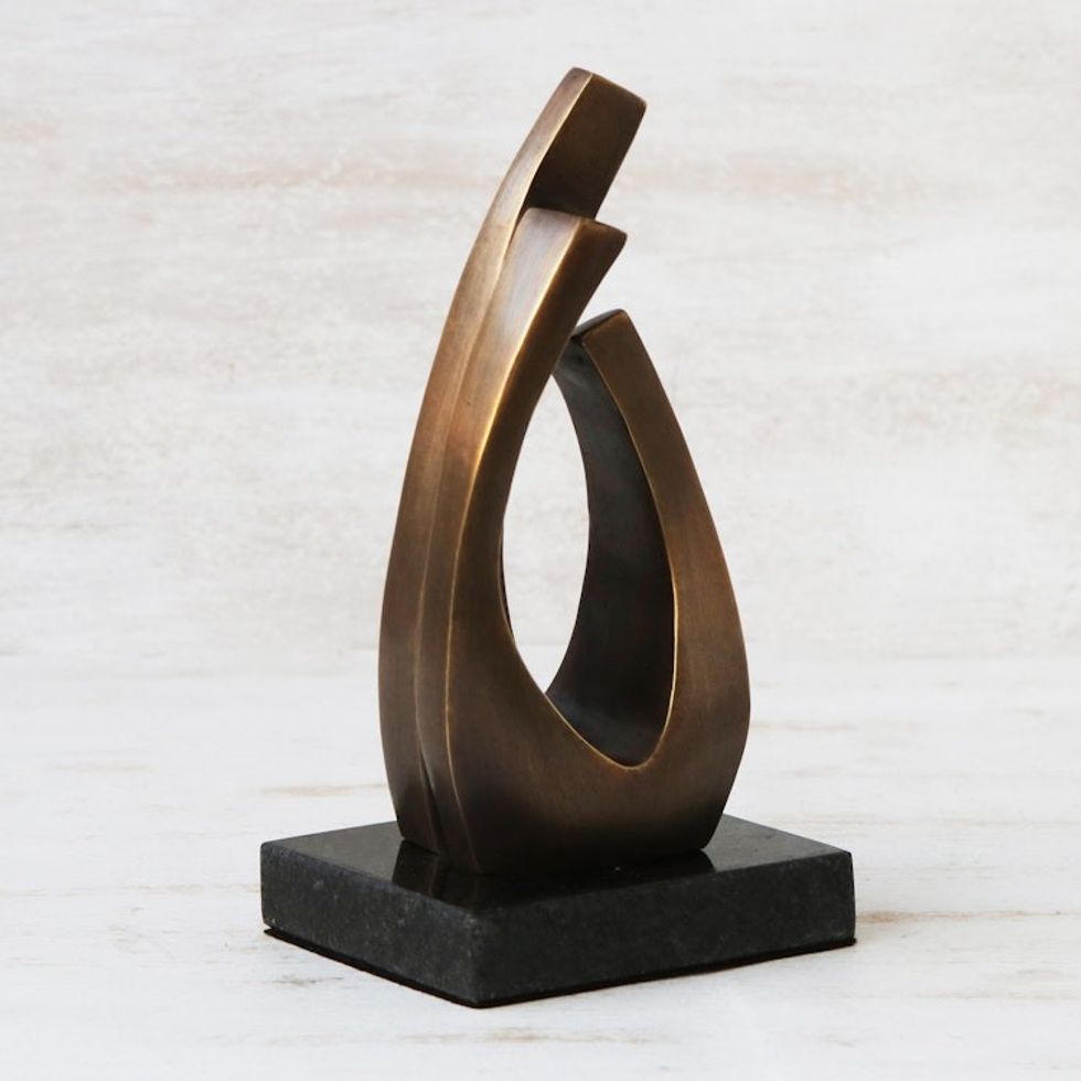 Abstract Bronze Sculpture on Granite Base 'Abstraction'