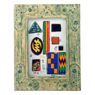 Image for Signed Abstract Painting from Africa Framed in Repousse Time