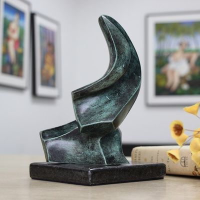 Alternate image for Brazilian Abstract Bronze Sculpture with Granite Base Abstract Motion