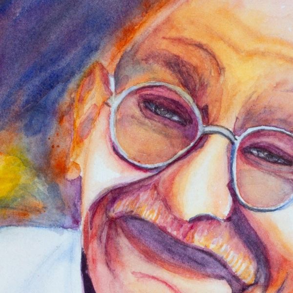 Alternate image for Colorful Signed Expressionist Painting of Gandhi from Mexico Illuminated