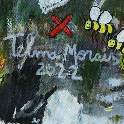 Alternate image for Acrylic Naif Painting of Mother and Child Mourning at A Tomb Ukraine Strength