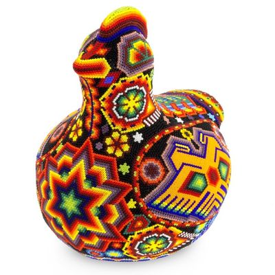 Alternate image for Handmade Huichol Folk Art Beadwork Bird Sculpture Happy Huichol Hen