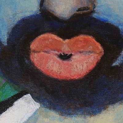 Alternate image for Acrylic on Canvas Portrait of Man in Naif Style from Brazil Sweet Kiss