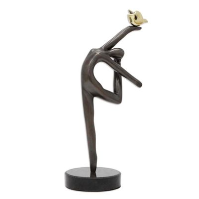 Alternate image for Bronze Female Dancer Sculpture with Golden Dove from Brazil Peace Message