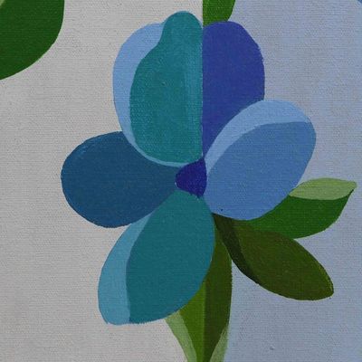 Alternate image for Signed Stretched Acrylic Naif Painting of Blue Flowers Blue Petals
