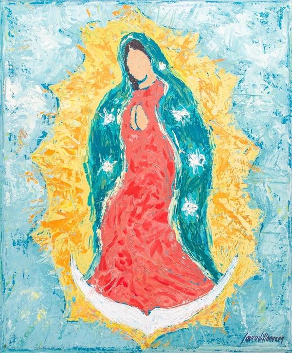 Alternate image for Signed Oil and Acrylic Virgin Mary Painting Saint Mary