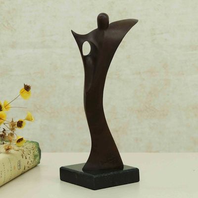 Alternate image for Abstract Angel Imbuia Wood Sculpture with Granite Base Angel of Health