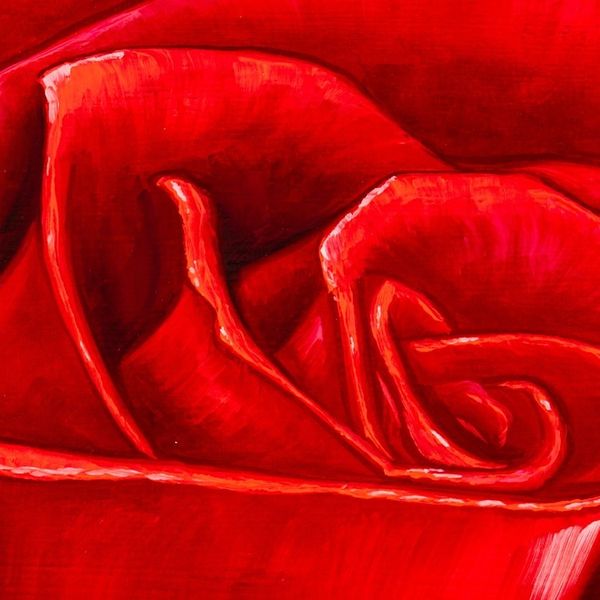 Alternate image for Signed Stretched Realist Oil Painting of a Red Rose Rose Petals