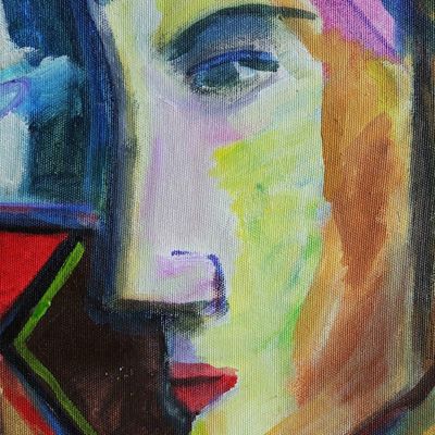 Alternate image for Original Brazilian Cubist Portrait Painting in Jewel Colors Three Persons