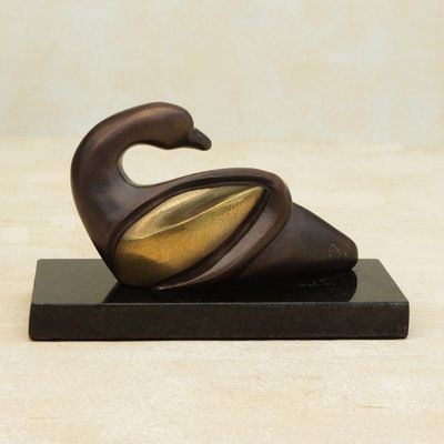 Alternate image for Brazilian Signed Contemporary Duck Sculpture in Bronze Gentle Duckling