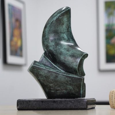 Alternate image for Brazilian Abstract Bronze Sculpture with Granite Base Abstract Motion