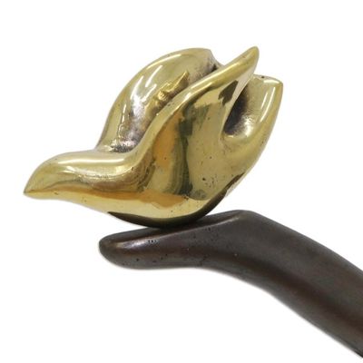 Alternate image for Bronze Female Dancer Sculpture with Golden Dove from Brazil Peace Message