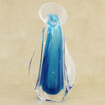 Alternate image for Abstract Art Glass Sculpture of Mother Mary in Blue Our Lady in Blue