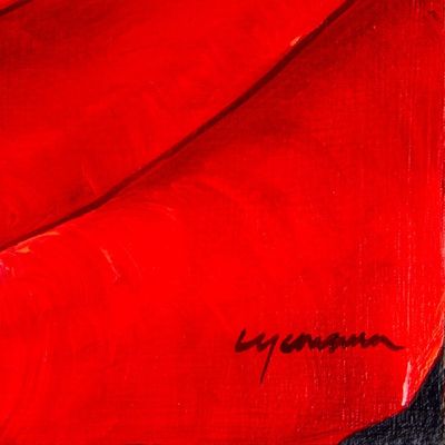 Alternate image for Signed Stretched Realist Oil Painting of a Red Rose Rose Petals