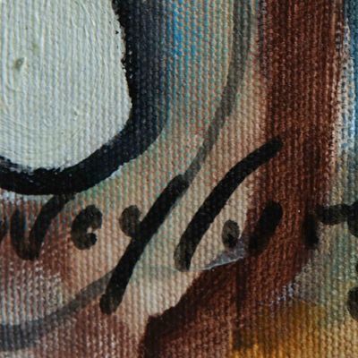 Alternate image for Original Brazilian Cubist Portrait Painting in Jewel Colors Three Persons