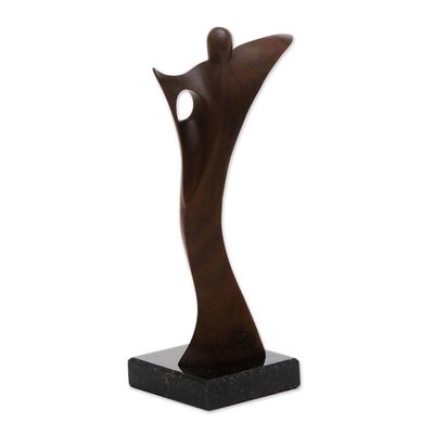 Alternate image for Abstract Angel Imbuia Wood Sculpture with Granite Base Angel of Health