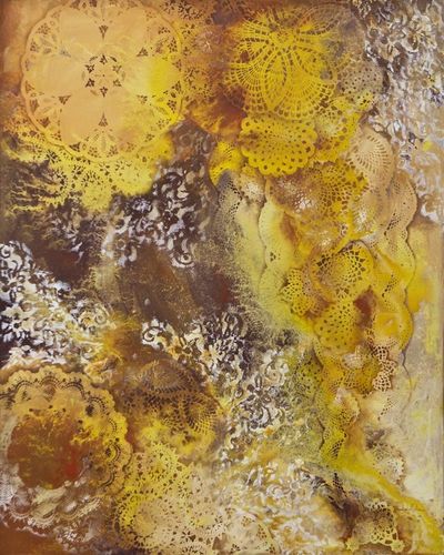 Image for Original Brazil Abstract Painting in Yellow and Earth Tones Meteors