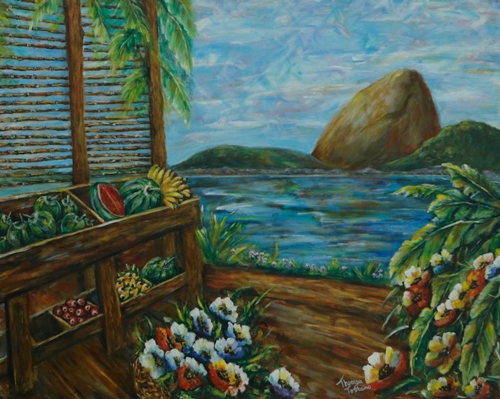 Sea Mountain Flower  Fruit Stand Acrylic Tropical Landscape 'Tropical Souvenir'