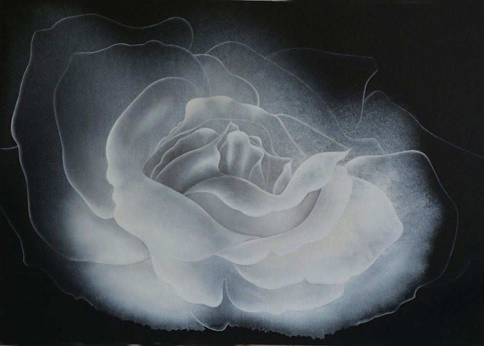 Rose Painting in Monochromatic Palette 'Existence III'