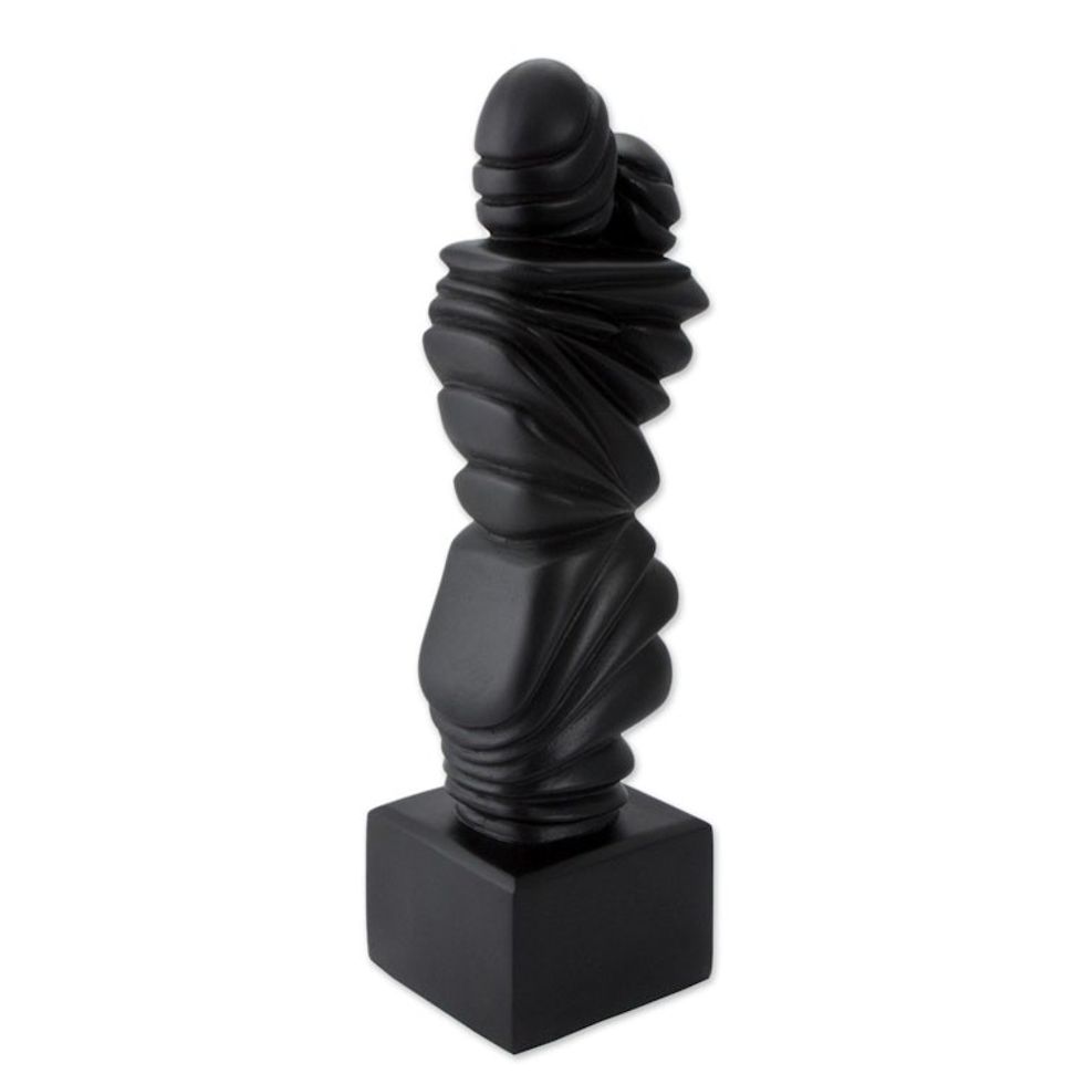 Abstract Signed Black Resin Love Theme Sculpture 'Kiss'