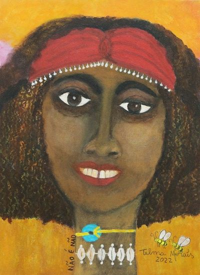 Alternate image for Stretched Signed Warm Naif Acrylic Painting of Smiling Woman A Woman