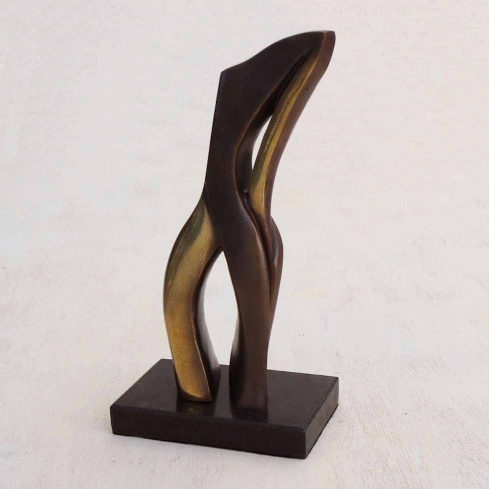 Signed Brazilian Abstract Bronze Sculpture with Granite Base 'Feminine Attitude'