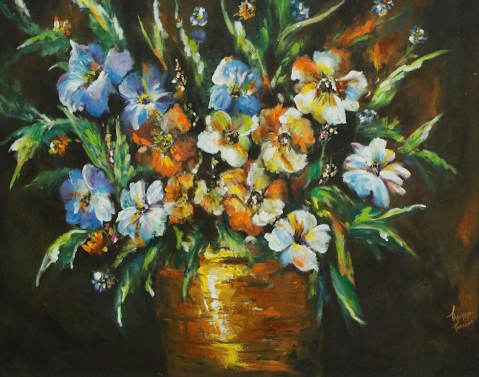 Acrylic on Canvas Floral Still-Life Painting from Brazil 'Spring Colors'