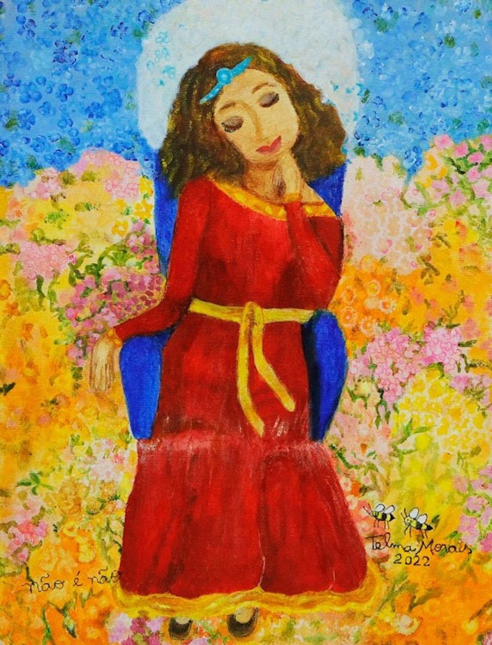 Acrylic Portrait of Woman with Flowers Symbolizing Patience 'Patience'